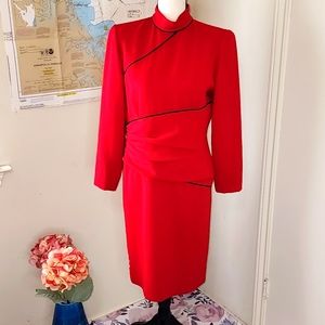VINTAGE "HELGA" RED/BLACK DRESS SZ 8?